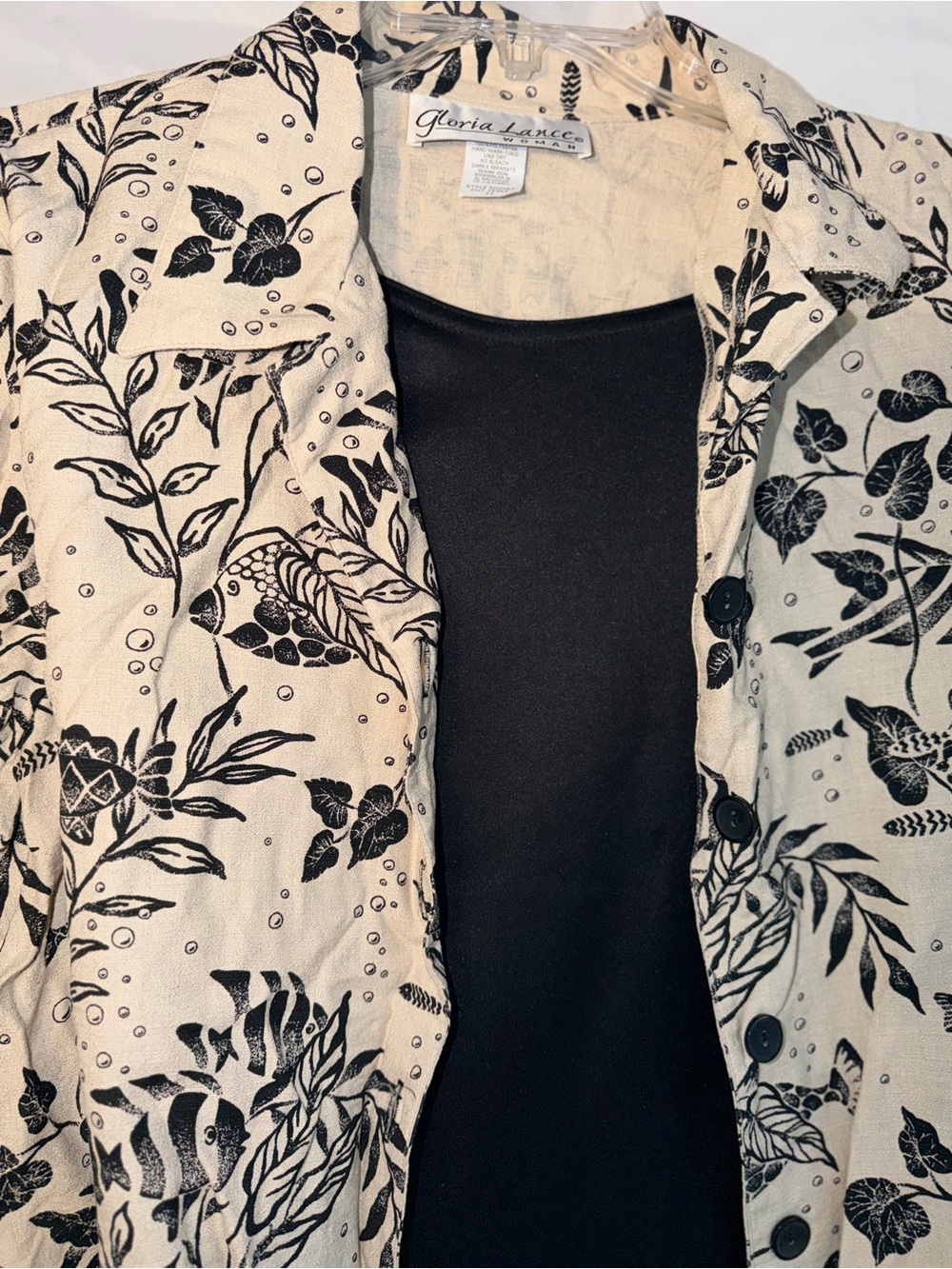 VTG 90s Gloria Lance Woman Two-Piece Look Blouse, Tropical Fish Botanical Print - Picture 2 of 10